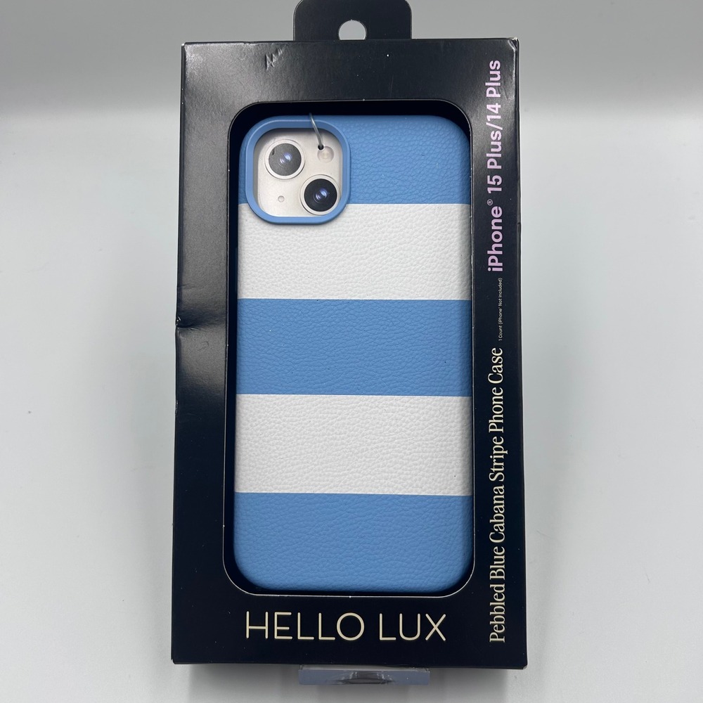 Hello Lux iPhone 15 Plus 14 Plus Case Pebbled Blue Cabana Stripe MagSafe New